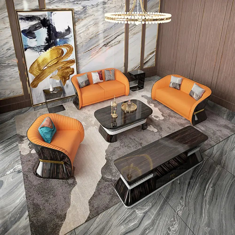LUXURY 5 SEATER ORANGE LEATHER SOFA SET