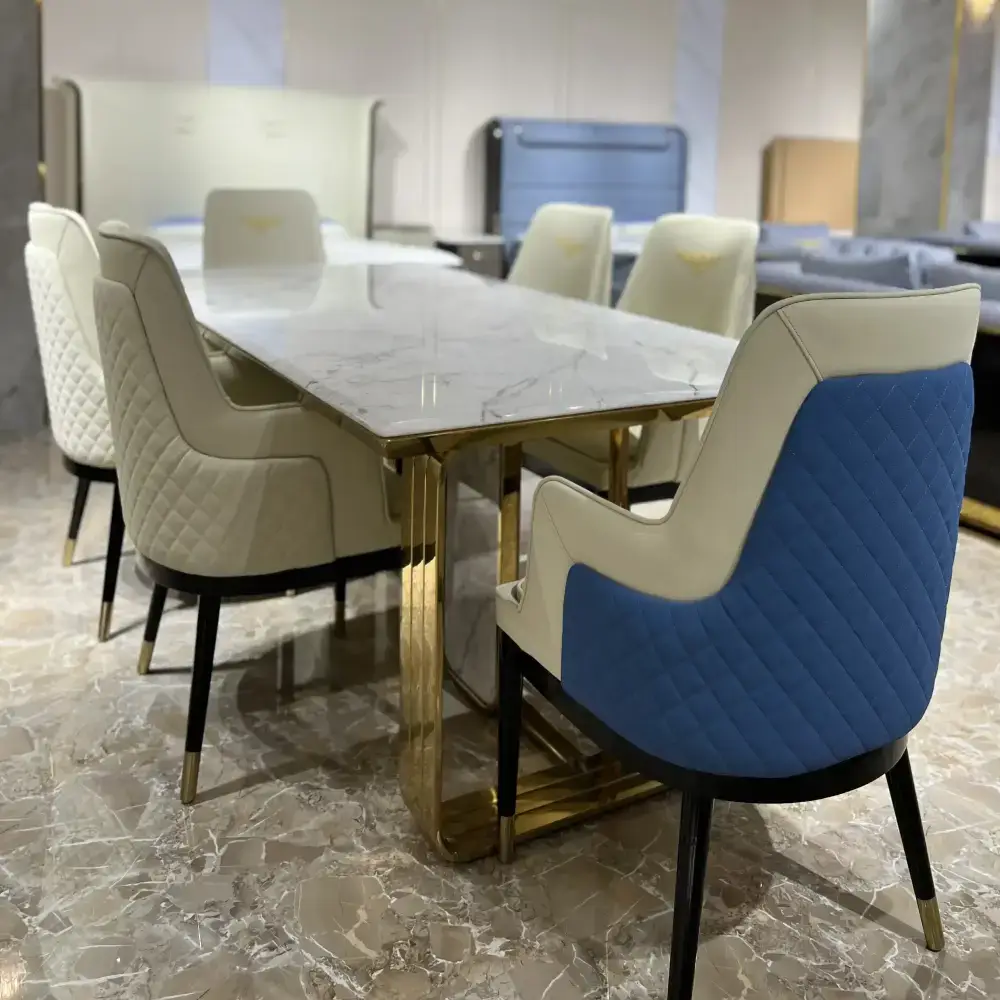 6 Seater Dining Set Cushioned Chairs and Marble Top Dining Table