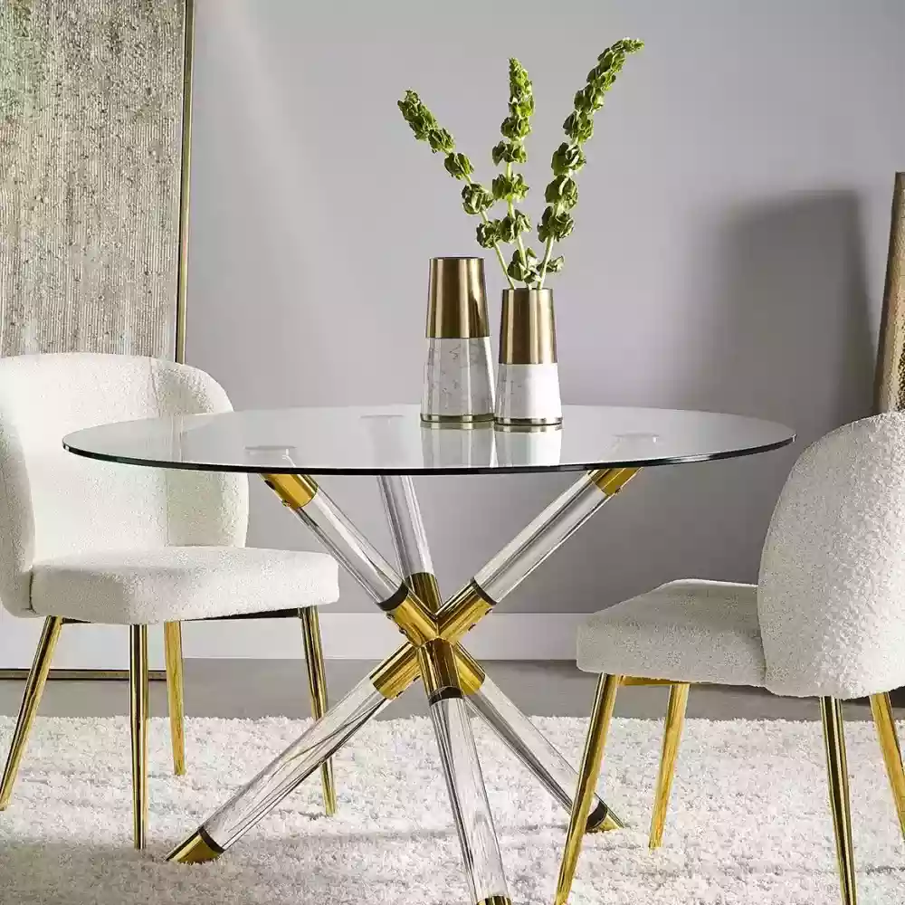 Round Tempered Glass Golden Dining Table