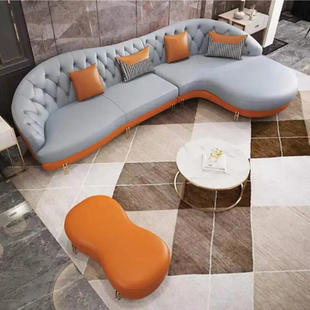 Curved Leather Sofa Set