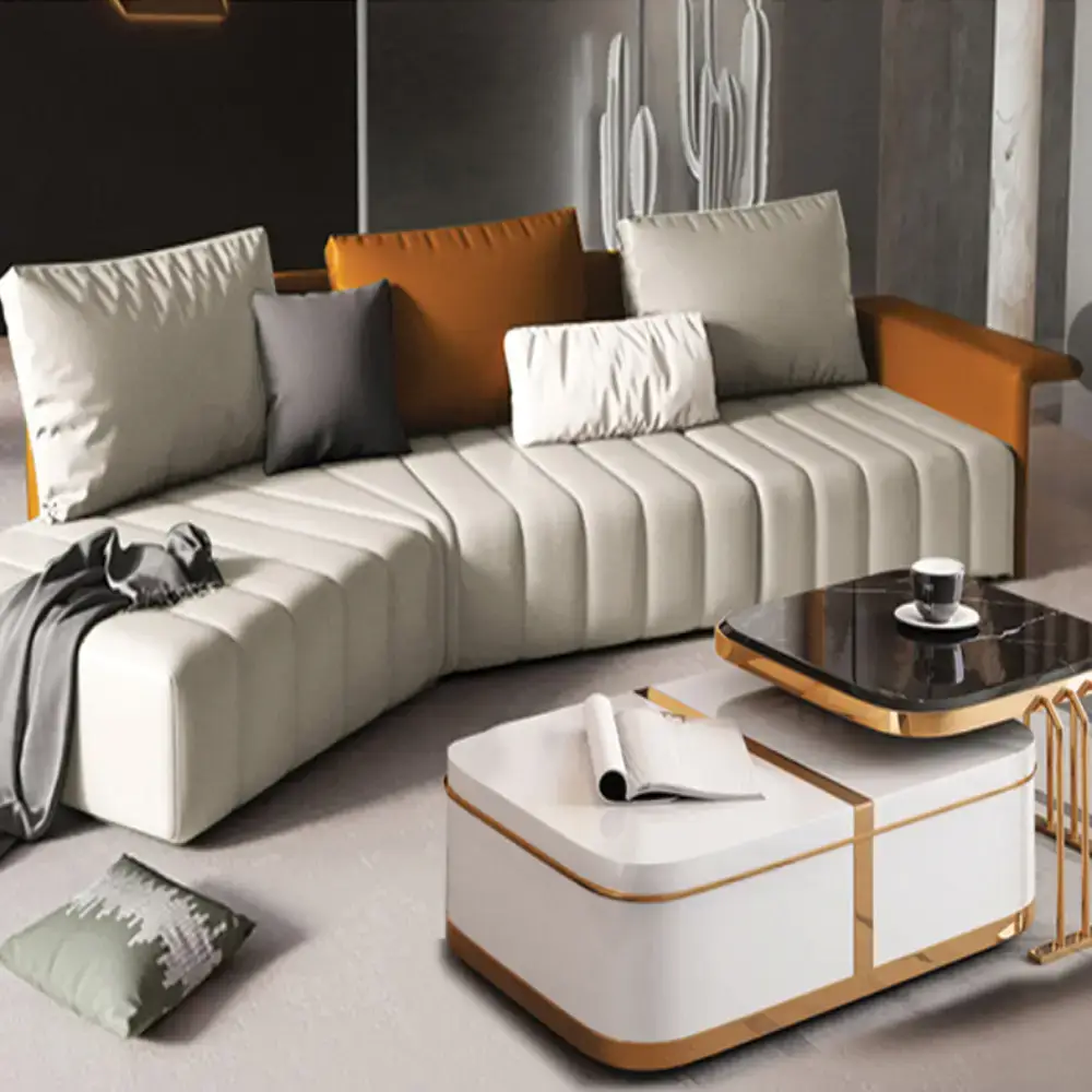 White Pompochari Fabric Sofa Set