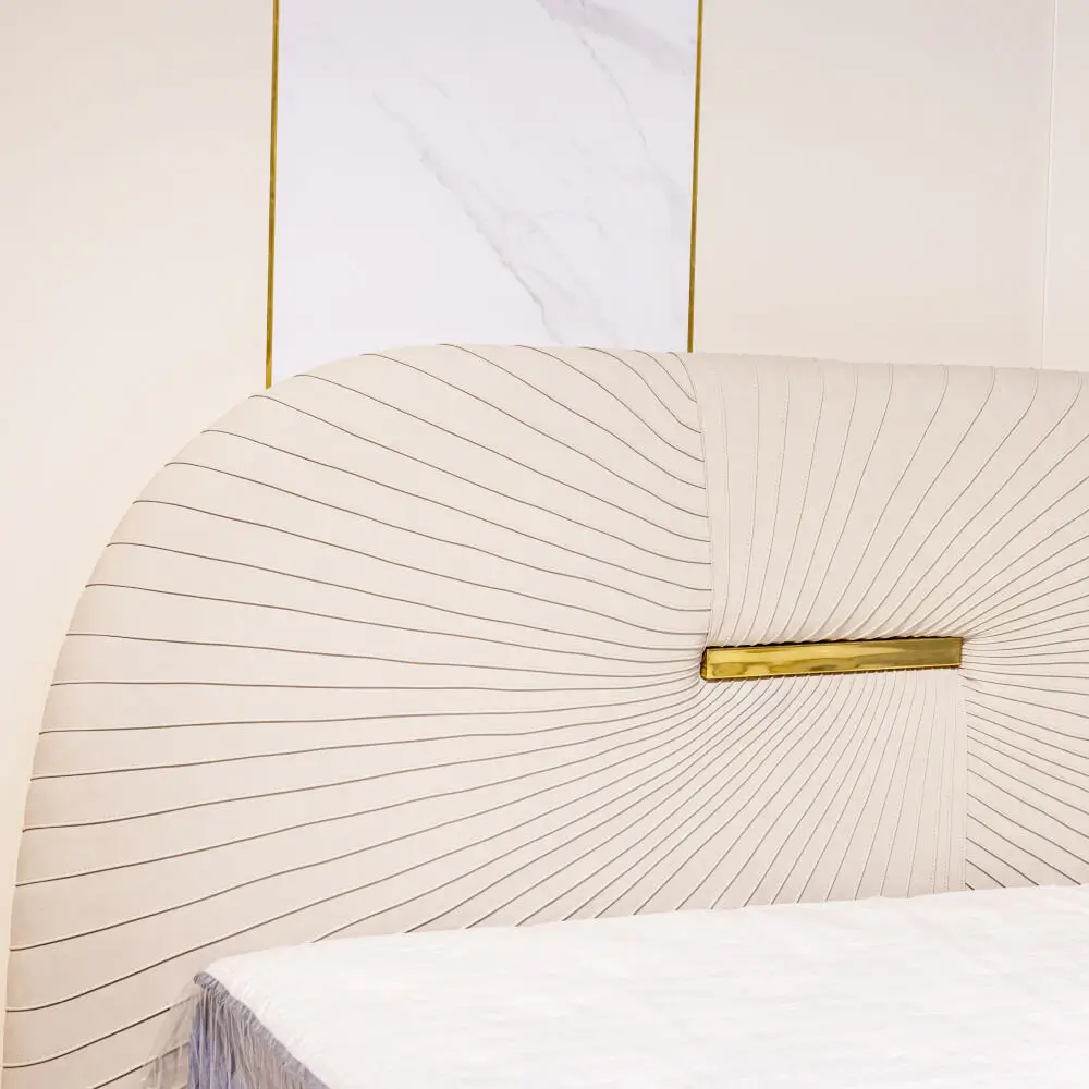 White Round Headboard Double Bed without Side Tables