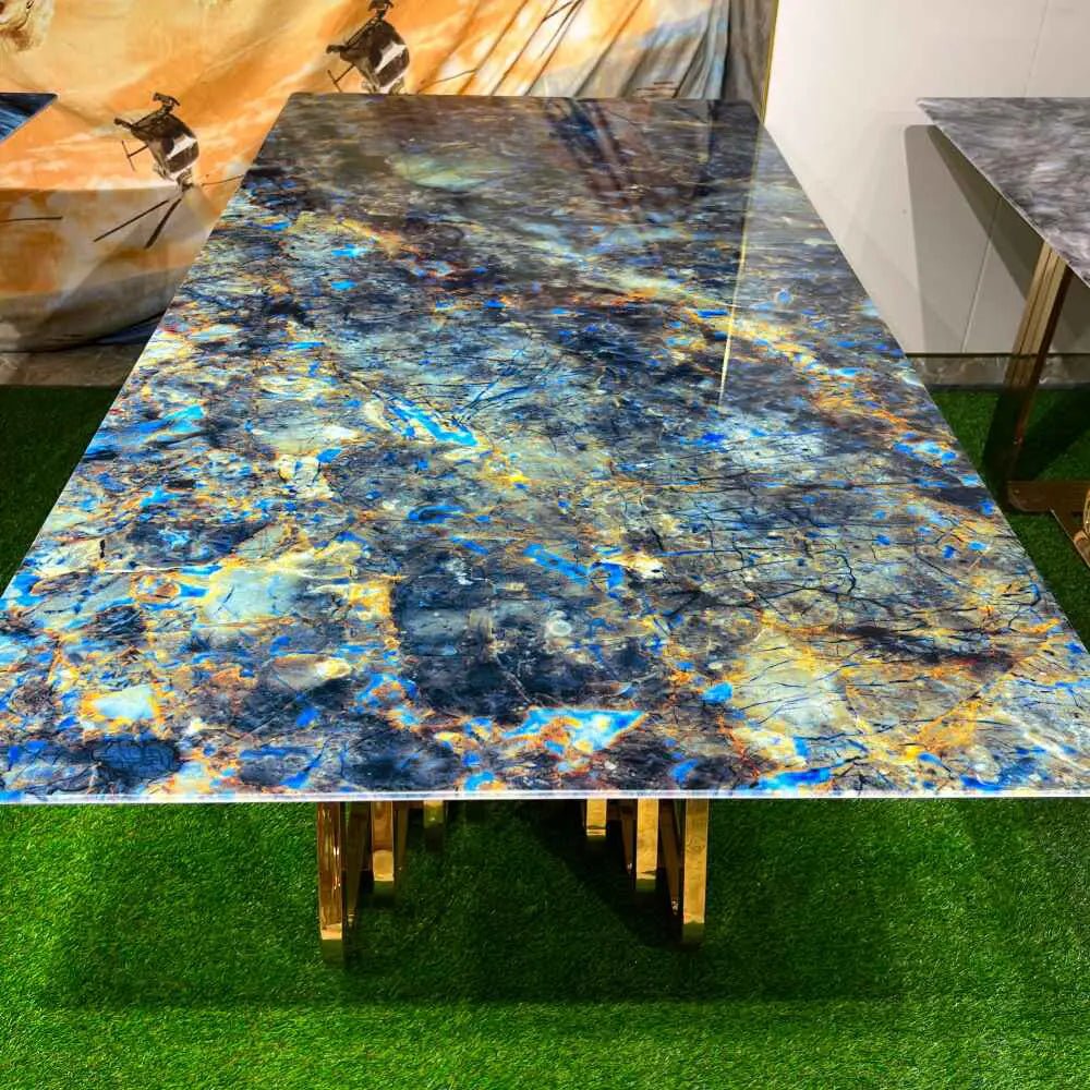 BLUE MARBLE RECTANGULAR DINING TABLE - Silver Lake Premium
